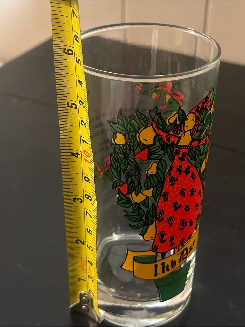 Vintage 12 Days of Christmas 11th Day Eleven Ladies Dancing Glass Tumbler 5.5”